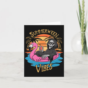 Summerween Vibes Skeleton Flamingo Spooky Hallowee Card