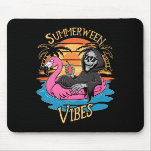 Summerween Vibes Skeleton Flamingo Spooky Hallowee Mouse Pad