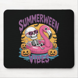 Summerween Vibes Skeleton Flamingo Spooky Hallowee Mouse Pad