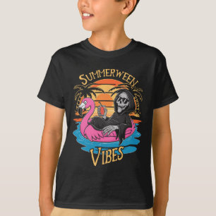 Summerween Vibes Skeleton Flamingo Spooky Hallowee T-Shirt