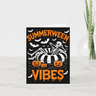 Summerween vibes skeleton floating pool pumpkin card