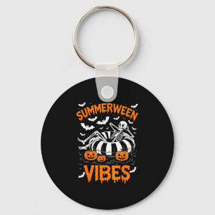 Summerween vibes skeleton floating pool pumpkin key ring