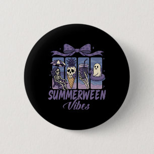 Summerween Vibes Skeleton Ghost Beach Party Hallow 6 Cm Round Badge