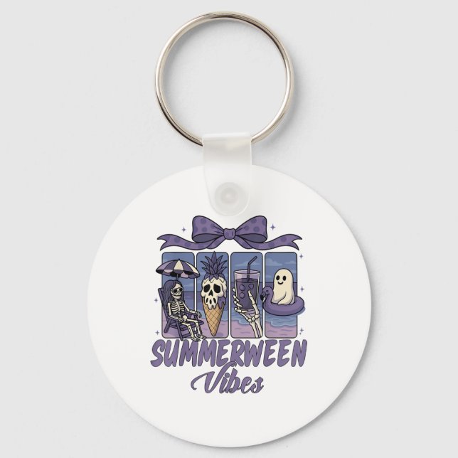 Summerween Vibes Skeleton Ghost Beach Party Hallow Key Ring (Front)
