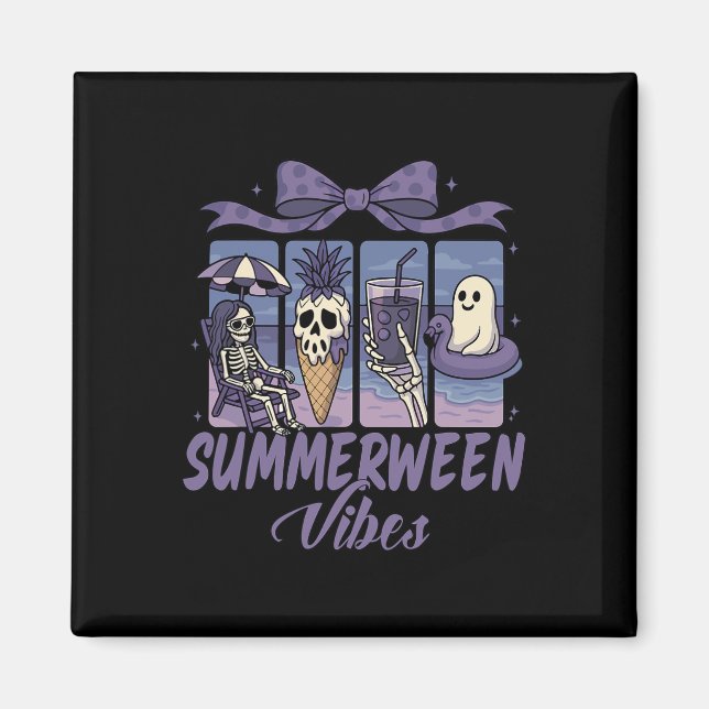 Summerween Vibes Skeleton Ghost Beach Party Hallow Magnet (Front)