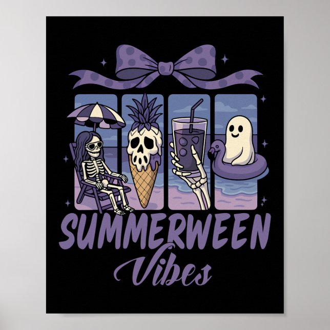 Summerween Vibes Skeleton Ghost Beach Party Hallow Poster (Front)