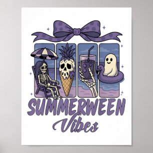 Summerween Vibes Skeleton Ghost Beach Party Hallow Poster