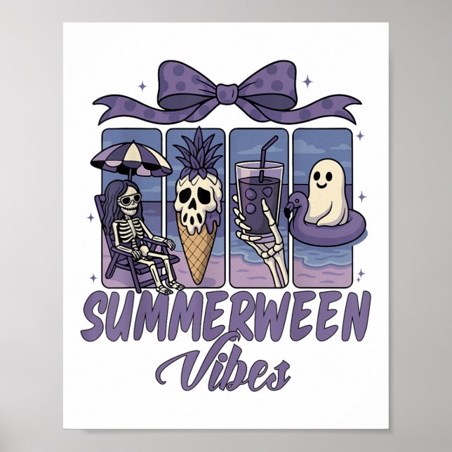 Summerween Vibes Skeleton Ghost Beach Party Hallow Poster (Front)