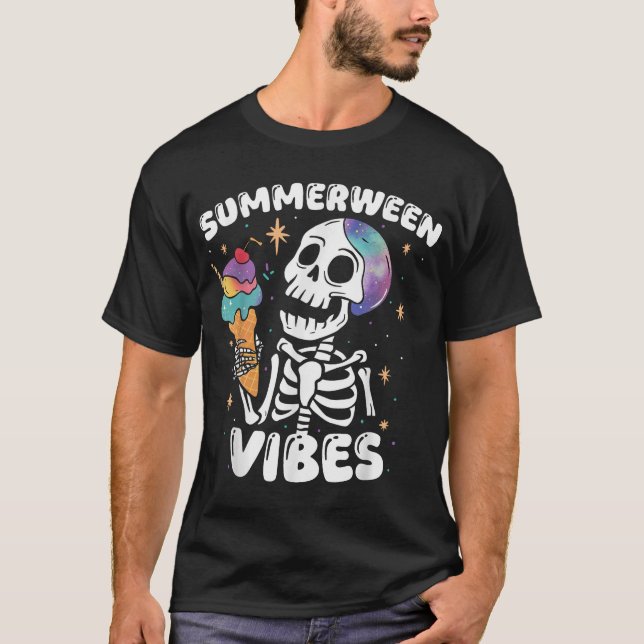 Summerween Vibes Skeleton Ice Cream Summer  T-Shirt (Front)
