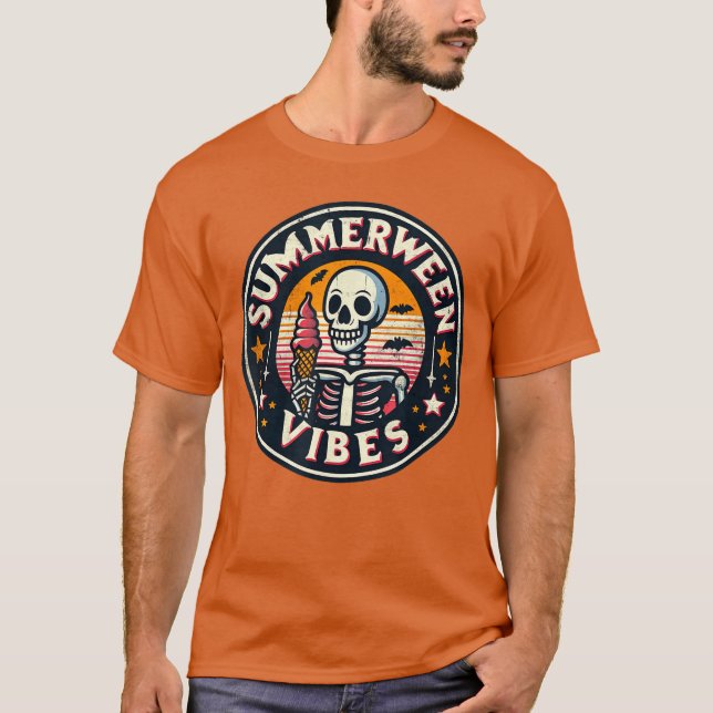 Summerween Vibes Skeleton Ice Cream Summer Vacatio T-Shirt (Front)