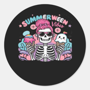 Summerween Vibes Skeleton IceCream Summer Vacation Classic Round Sticker
