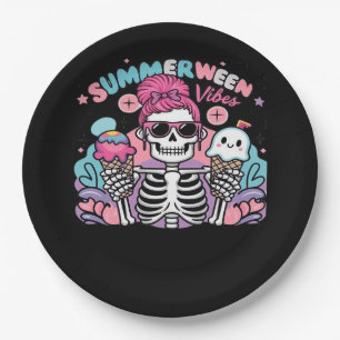 Summerween Vibes Skeleton IceCream Summer Vacation Paper Plate