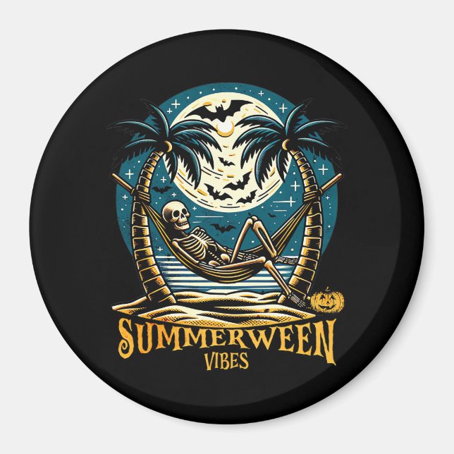 Summerween Vibes Skeleton Pumpkin Skeleton Summer  Magnet (Front)