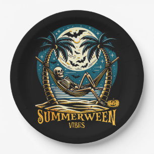 Summerween Vibes Skeleton Pumpkin Skeleton Summer  Paper Plate