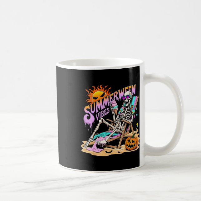 Summerween Vibes Skeleton Pumpkin Spooky Vacation  Coffee Mug (Right)