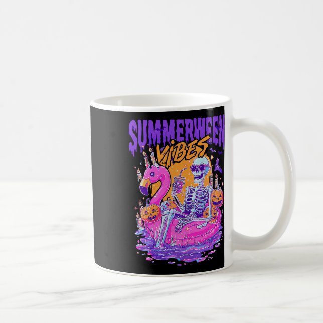 Summerween Vibes Skeleton Pumpkin Spooky Vacation  Coffee Mug (Right)