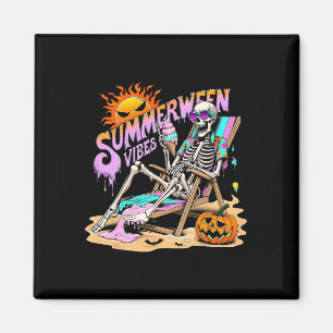 Summerween Vibes Skeleton Pumpkin Spooky Vacation  Magnet