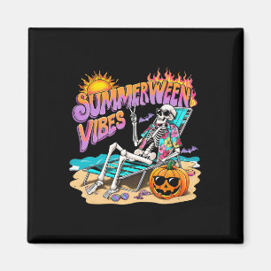 Summerween Vibes Skeleton Pumpkin Spooky Vacation Magnet