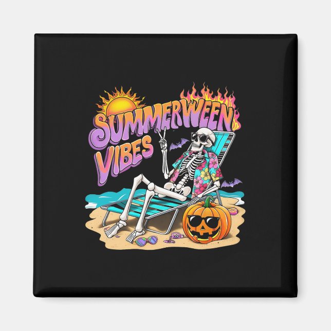 Summerween Vibes Skeleton Pumpkin Spooky Vacation  Magnet (Front)