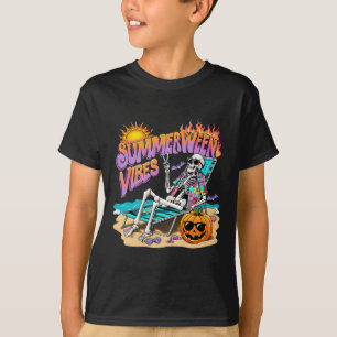 Summerween Vibes Skeleton Pumpkin Spooky Vacation T-Shirt
