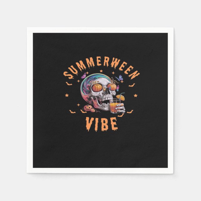Summerween Vibes Skeleton Pumpkin Summer Vacation  Napkin (Front)