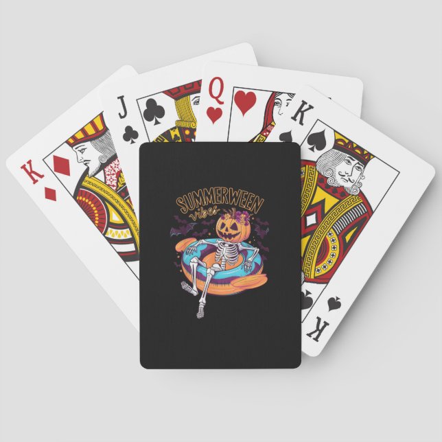 Summerween Vibes Skeleton Pumpkin Summer Vacation Playing Cards (Back)