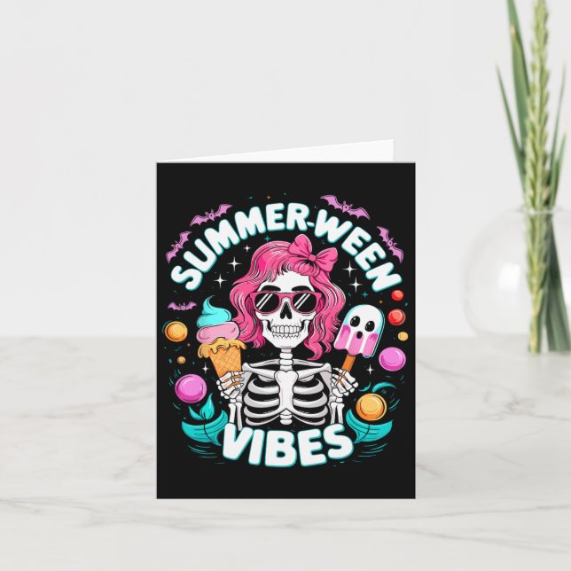Summerween Vibes Skeleton Spooky Vacation Hallowee Card (Front)