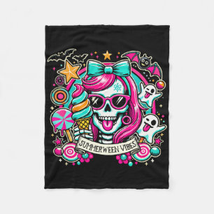 Summerween Vibes Skeleton Spooky Vacation Hallowee Fleece Blanket