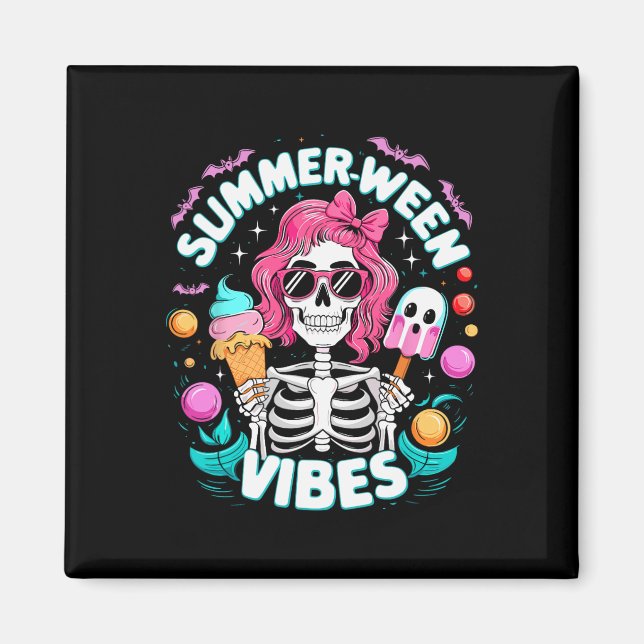 Summerween Vibes Skeleton Spooky Vacation Hallowee Magnet (Front)
