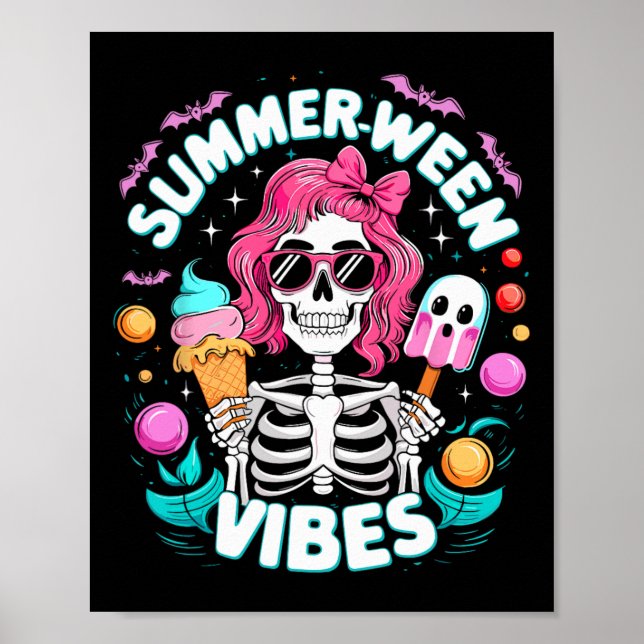 Summerween Vibes Skeleton Spooky Vacation Hallowee Poster (Front)