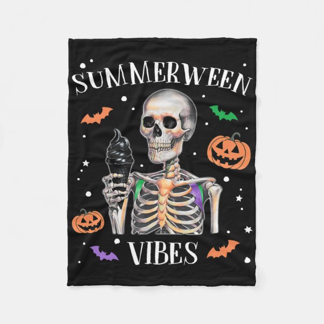 Summerween Vibes Skeleton Summer Halloween  Fleece Blanket (Front)