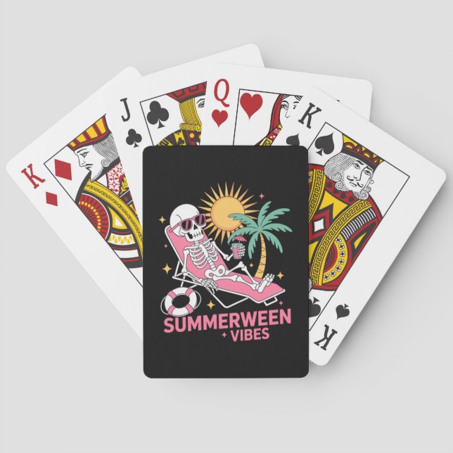 Summerween Vibes Skeleton Summer Vacation Beach Fu Playing Cards (Back)