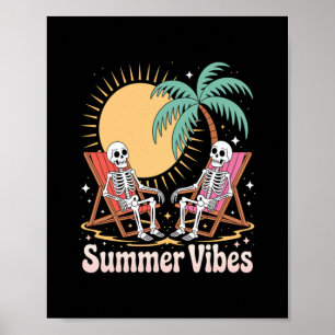 Summerween Vibes Skeleton Summer Vacation Beach Poster