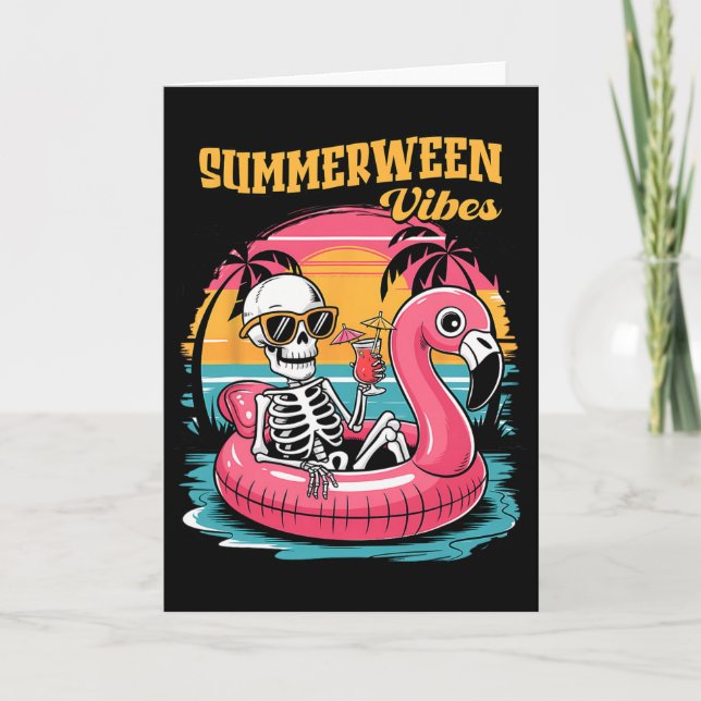 Summerween Vibes Skeleton Summer Vacation Funny Ha Card (Front)