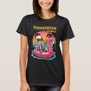 Summerween Vibes Skeleton Summer Vacation Funny Ha T-Shirt