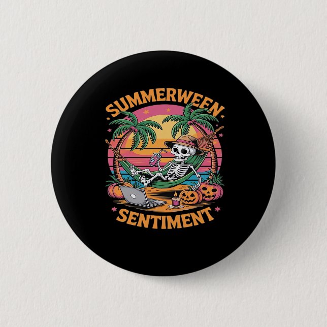 Summerween Vibes, Skeleton Summer Vacation, Summer 6 Cm Round Badge (Front)