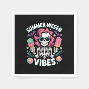 Summerween Vibes Skeleton Vacation Halloween Summe Napkin