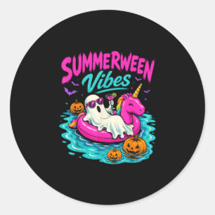 Summerween vibes spooky ghost unicorn beach classic round sticker