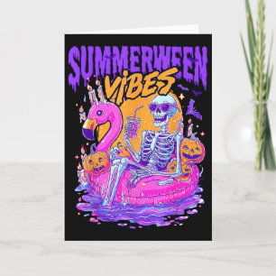 Summerween Vibes Spooky Skeleton Flamingo Pool Hal Card