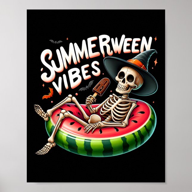 Summerween Vibes Spooky Skeleton Halloween Beach W Poster (Front)