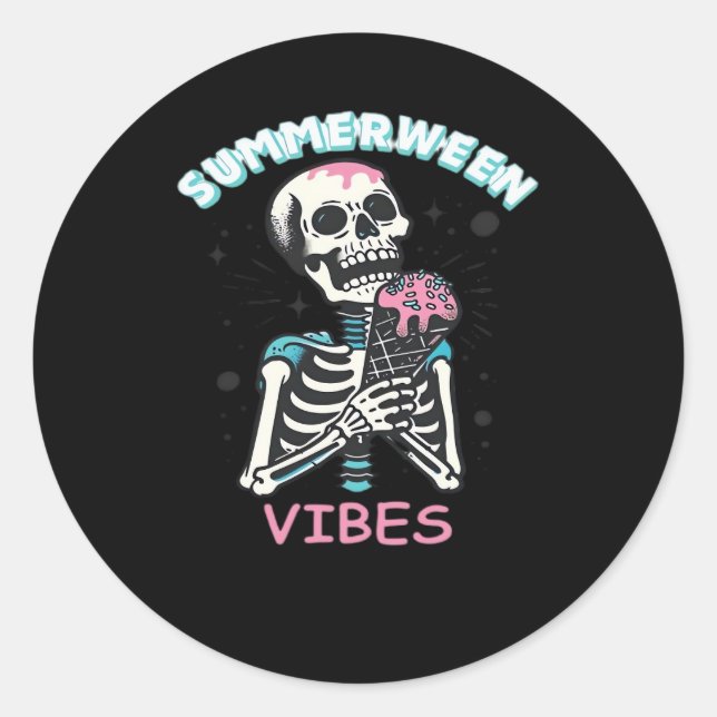 Summerween Vibes Spooky Summer Pumpkin Classic Round Sticker (Front)