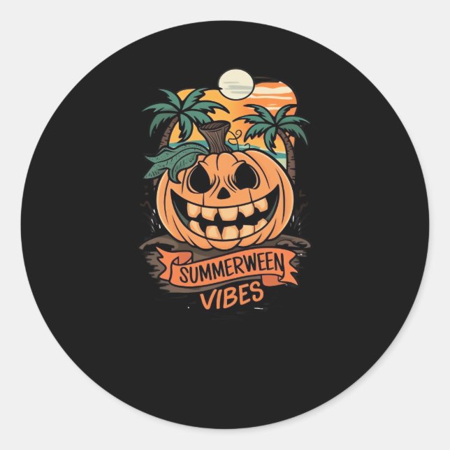Summerween Vibes Spooky Summer Pumpkin  Classic Round Sticker (Front)
