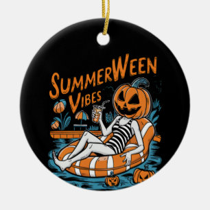 Summerween Vibes Spooky Summer Pumpkin Cute Ceramic Tree Decoration
