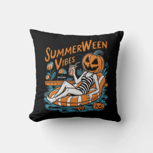 Summerween Vibes Spooky Summer Pumpkin Cute Cushion