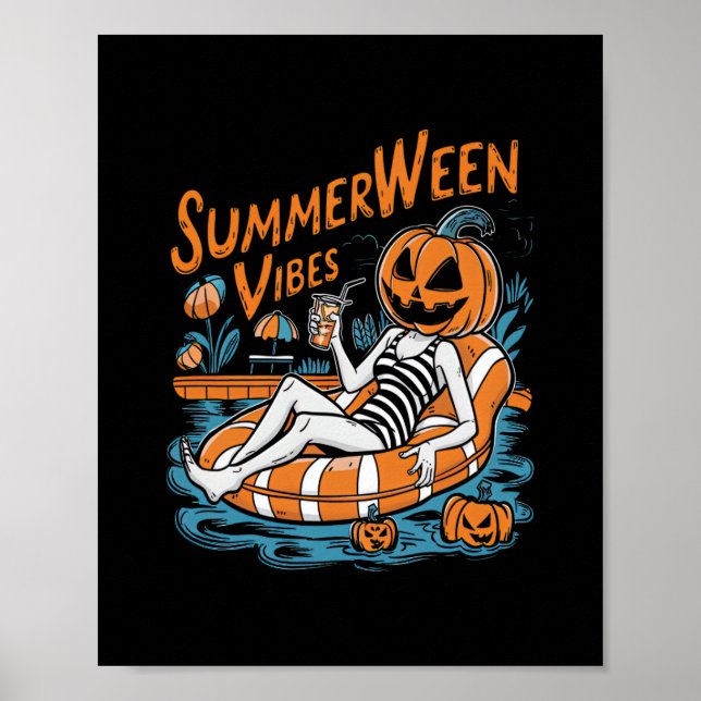Summerween Vibes Spooky Summer Pumpkin Cute Poster (Front)