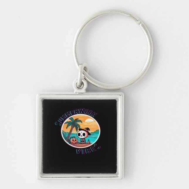 Summerween Vibes Spooky Summer Pumpkin Funny Key Ring (Front)
