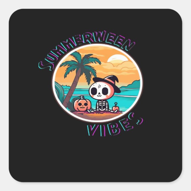 Summerween Vibes Spooky Summer Pumpkin Funny Square Sticker (Front)