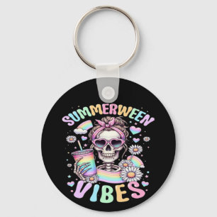 Summerween Vibes Sweet Skeleton Girl Summer Hallow Key Ring
