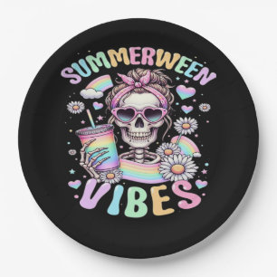 Summerween Vibes Sweet Skeleton Girl Summer Hallow Paper Plate