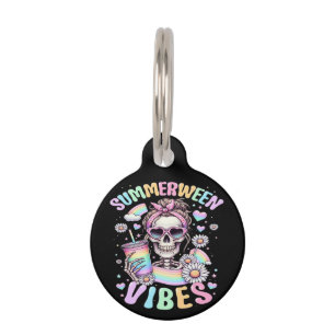 Summerween Vibes Sweet Skeleton Girl Summer Hallow Pet Tag